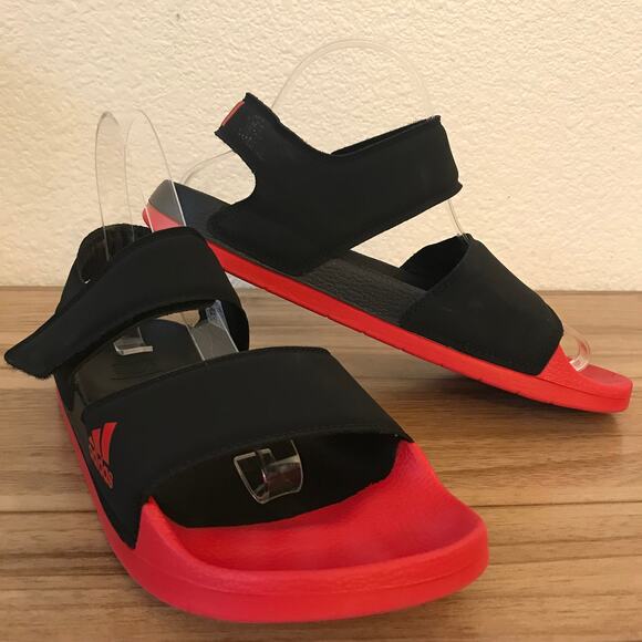Womens Adidas ADILETTE SANDALS Black/Red HP3008 Size 7 - Picture 1 of 6